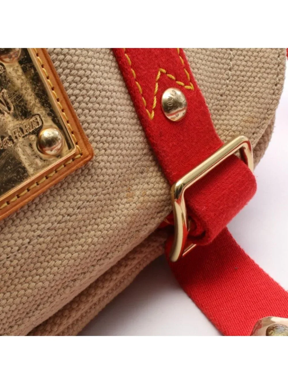Louis Vuitton Shoulder Bag Besace PM Beige Red Canvas